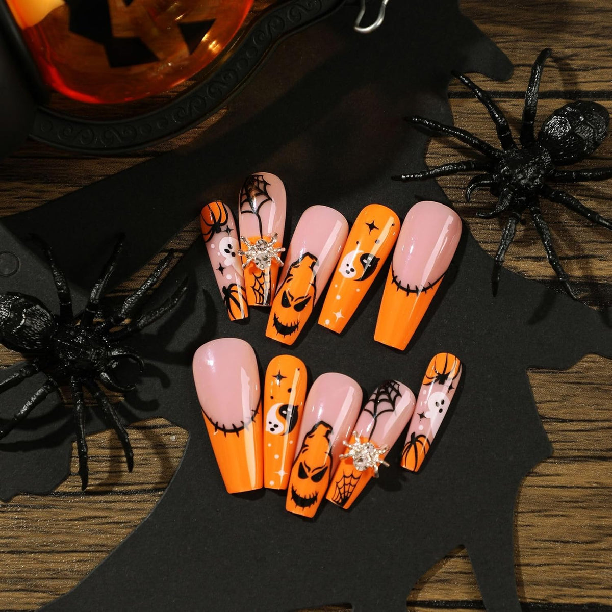 Halloween Pumpkin and Ghost Press-On Nails, 24 Pieces