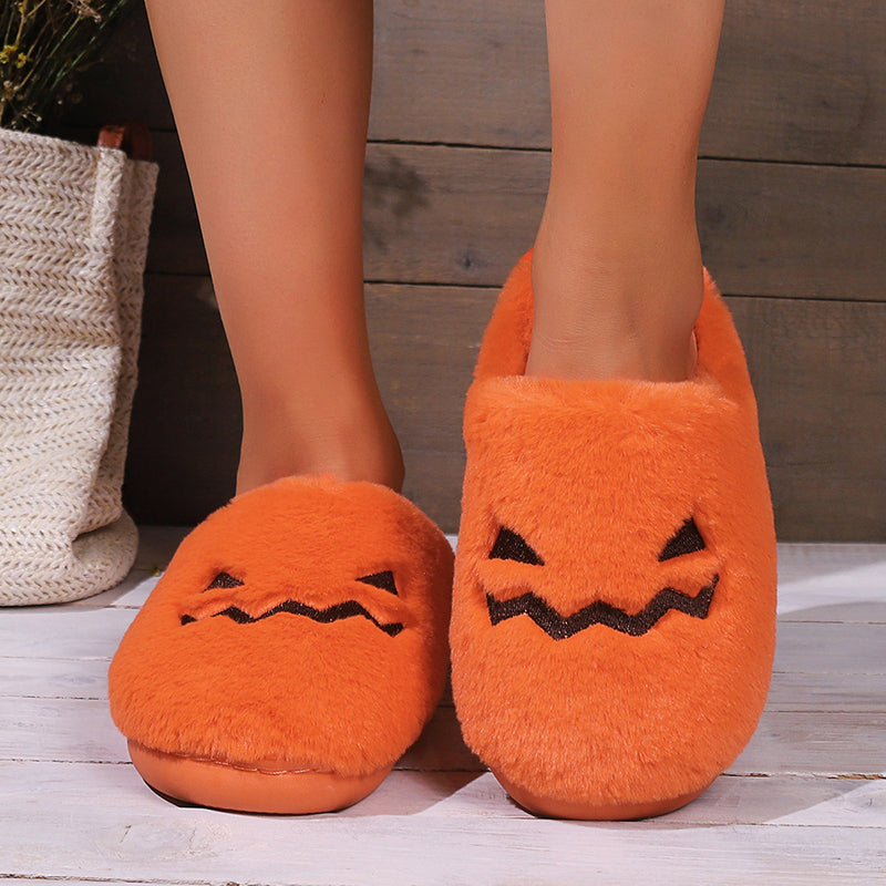 Pumpkin Plush Slippers for Teens
