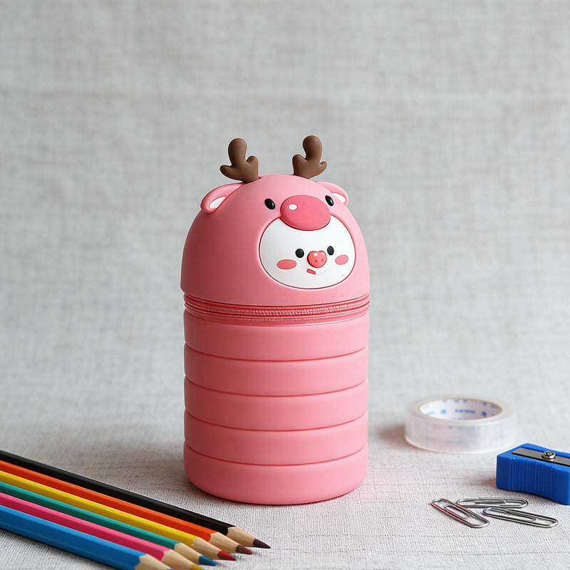 Pink Reindeer Silicone Pencil Case